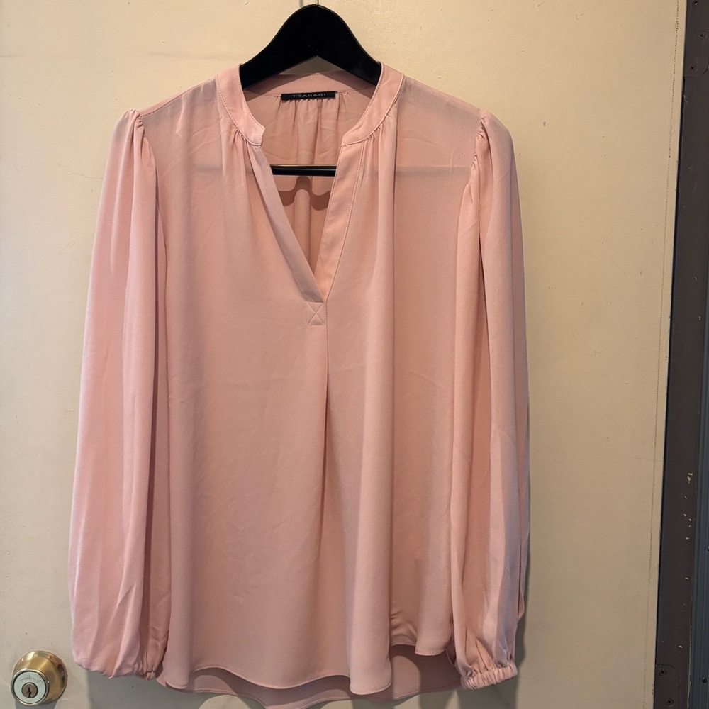 T Tahari Blush Pink V-Neck Blouse